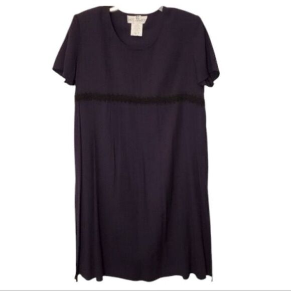 MOTHERHOOD MATERNITY NAVY BLUE + BLACK SHORT SLEEVE TIE WAIST MIDI DRESS small - Picture 1 of 7